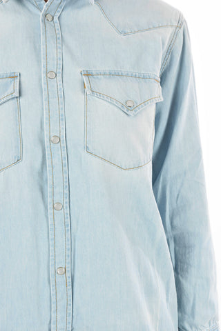 double split-side hem denim mini R-BLANCHE shirtdress with snap button