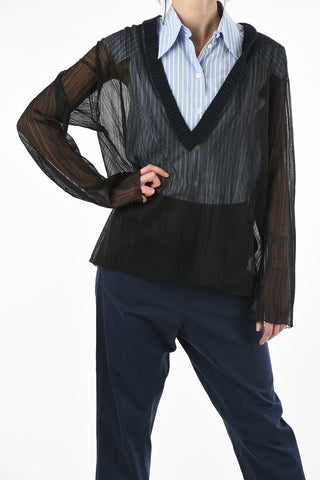 MM0 Lurex Sheer V-Neck Sweater