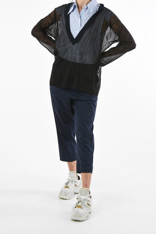 MM0 Lurex Sheer V-Neck Sweater