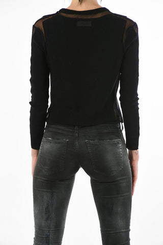 Sheer Details Crop M-JEAN Crew-Neck Sweater