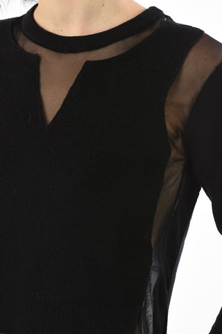 Sheer Details Crop M-JEAN Crew-Neck Sweater