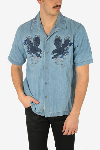 Embroidered Denim D-RASHI Shirt with short Sleeve