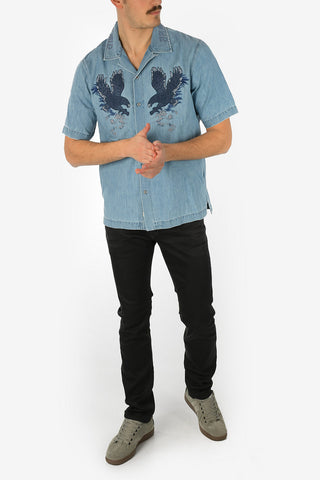 Embroidered Denim D-RASHI Shirt with short Sleeve
