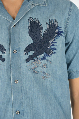 Embroidered Denim D-RASHI Shirt with short Sleeve