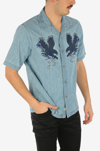 Embroidered Denim D-RASHI Shirt with Short Sleeve