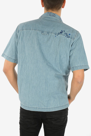 Embroidered Denim D-RASHI Shirt with Short Sleeve