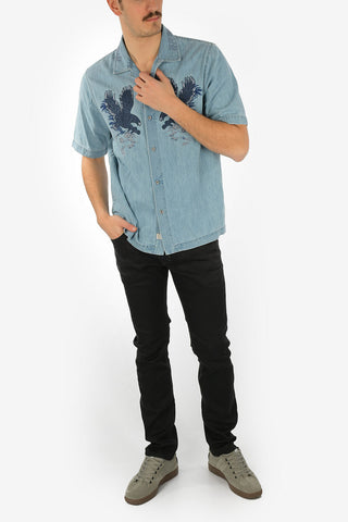 Embroidered Denim D-RASHI Shirt with Short Sleeve