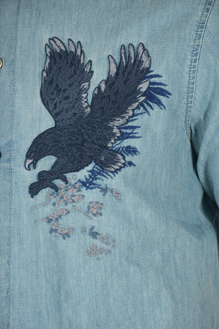 Embroidered Denim D-RASHI Shirt with Short Sleeve