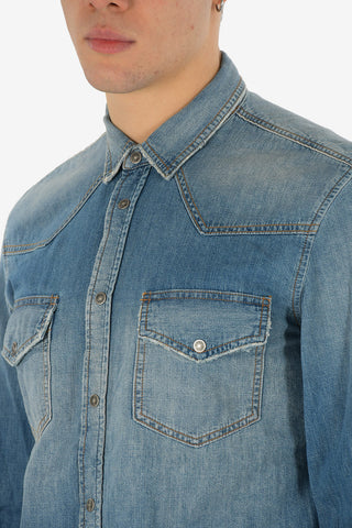 Stonewashed Denim D-EAST-W Shirt with Snap Button