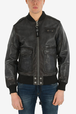 Leather L-OIUKI Bomber with Zip Closure