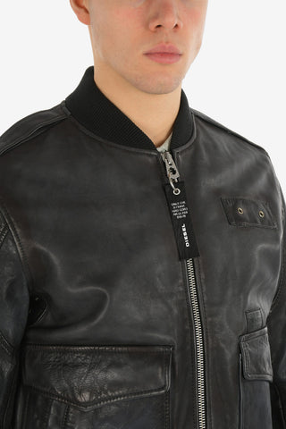 Leather L-OIUKI Bomber with Zip Closure