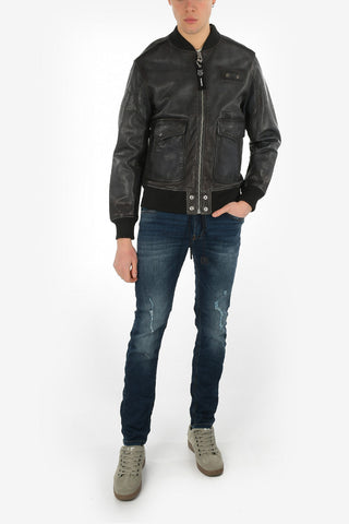 Leather L-OIUKI Bomber with Zip Closure