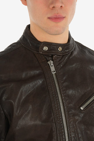 Leather R-RAMYTON Jacket with Zip Closure