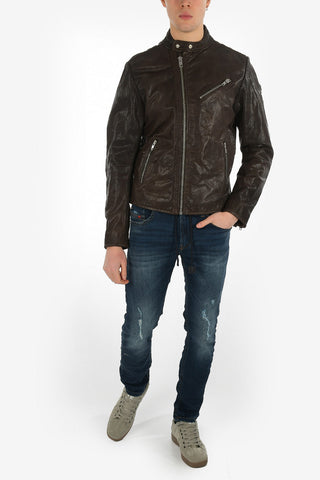 Leather R-RAMYTON Jacket with Zip Closure