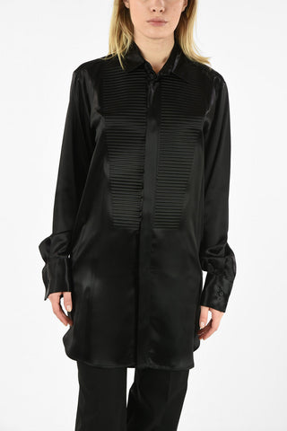 Satin Hidden Closure Shirt with Pintuck Detail