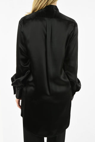 Satin Hidden Closure Shirt with Pintuck Detail