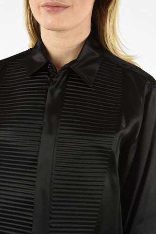 Satin Hidden Closure Shirt with Pintuck Detail