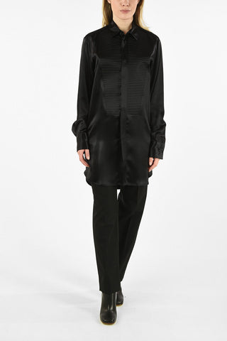 Satin Hidden Closure Shirt with Pintuck Detail