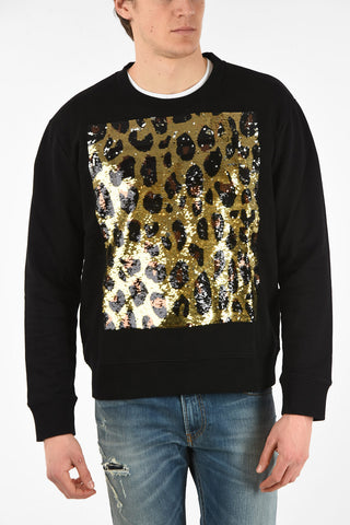 Crewneck Sweatshirt with Sequined Animal Embroidery