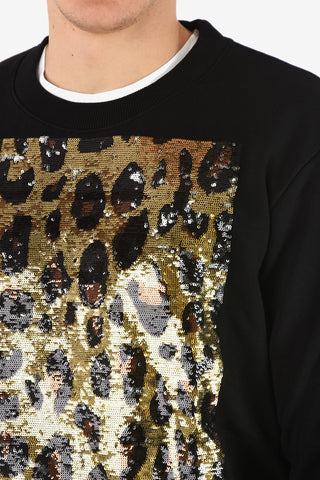 Crewneck Sweatshirt with Sequined Animal Embroidery