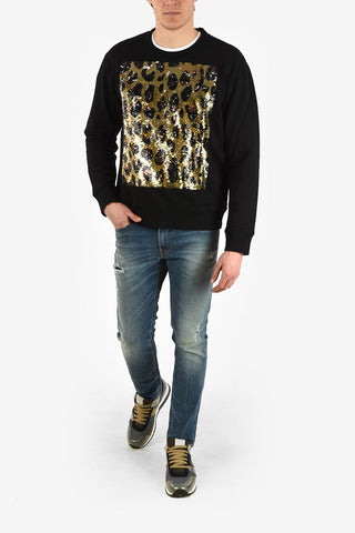 Crewneck Sweatshirt with Sequined Animal Embroidery