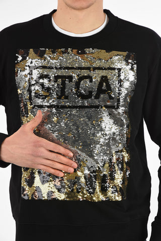 Crewneck Sweatshirt with Sequined Animal Embroidery