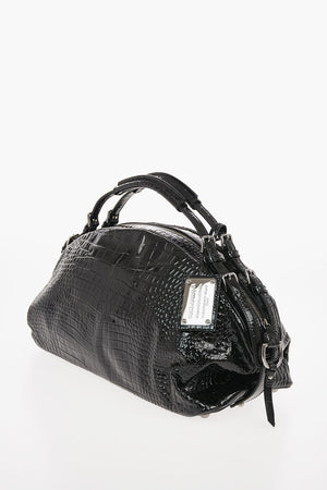 leather and crocodile print Bowler Bag