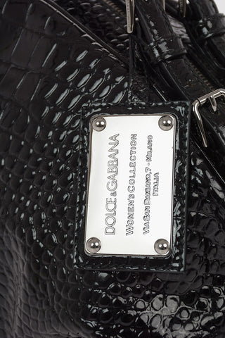 leather and crocodile print Bowler Bag