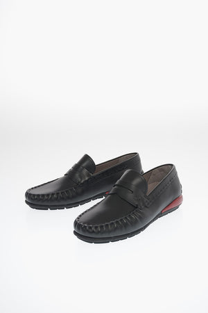 Leater TEDD Penny Loafers with Contrast Sole Detail  
