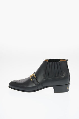 Leather Pull-On Ankle Boots with Monogram Brogue
