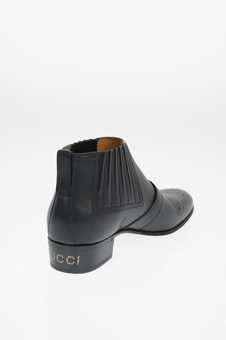 Leather Pull-On Ankle Boots with Monogram Brogue