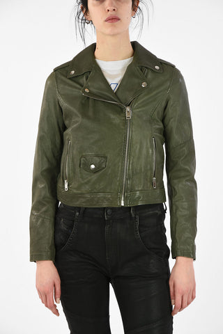Leather Cropped R-SERY Biker Jacket