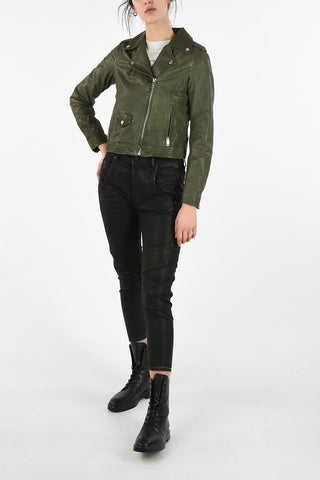 Leather Cropped R-SERY Biker Jacket