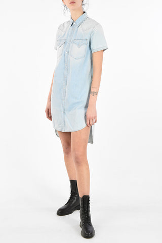 Snap Button Denim R-BLANCHE-SL Asymmetric Shirtdress