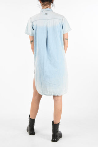 Snap Button Denim R-BLANCHE-SL Asymmetric Shirtdress