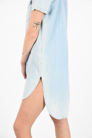 Snap Button Denim R-BLANCHE-SL Asymmetric Shirtdress