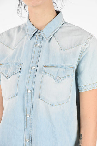 Snap Button Denim R-BLANCHE-SL Asymmetric Shirtdress