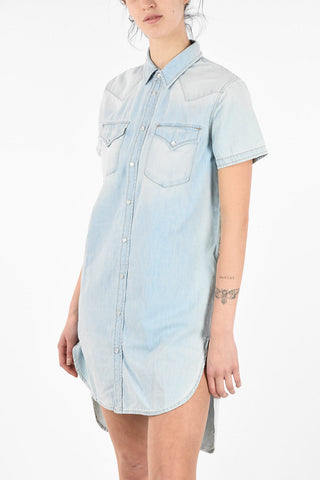 Snap Button Denim R-BLANCHE-SL Asymmetric Shirtdress