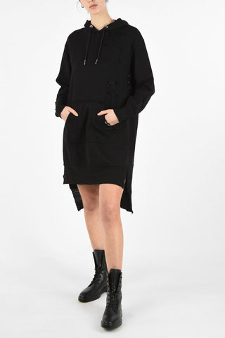 Distressed Sweat D-ILSE Asymmetric Dress with Hood 