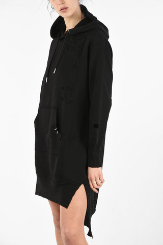 Distressed Sweat D-ILSE Asymmetric Dress with Hood 