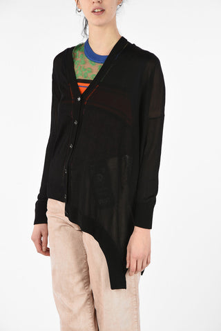 V-Neck Sheer M-KNOW Asymmetric Cardigan