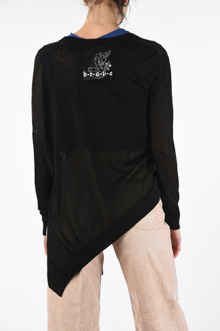 V-Neck Sheer M-KNOW Asymmetric Cardigan