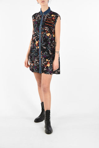 Floral-Print D-ELISE Mini Shirtdress with Denim Details