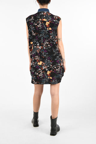 Floral-Print D-ELISE Mini Shirtdress with Denim Details