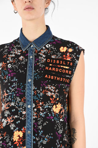Floral-Print D-ELISE Mini Shirtdress with Denim Details