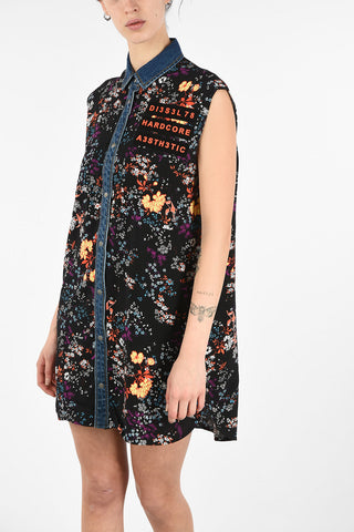 Floral-Print D-ELISE Mini Shirtdress with Denim Details