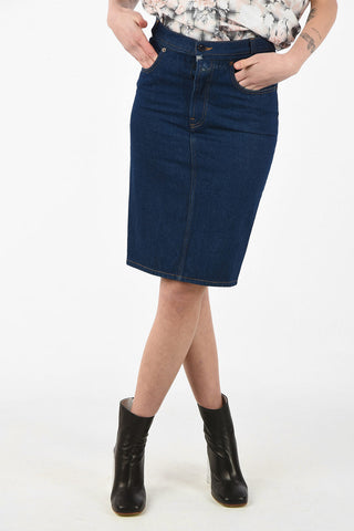 MM6 Split-Back Hem High Waist Denim Knee Length Pencil Skirt