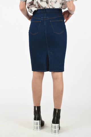 MM6 Split-Back Hem High Waist Denim Knee Length Pencil Skirt