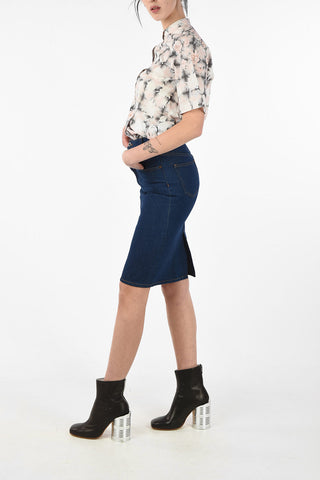 MM6 Split-Back Hem High Waist Denim Knee Length Pencil Skirt
