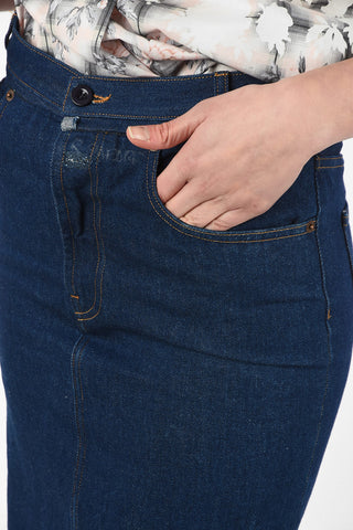 MM6 Split-Back Hem High Waist Denim Knee Length Pencil Skirt